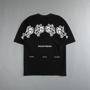 新款DARCSPORT串标狼头短袖男女美式健身运动休闲宽松圆领棉质t恤