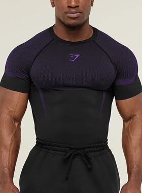 特定GYMSHARK ONYX5.0短袖男新款健身运动速干紧身弹性显身材T恤