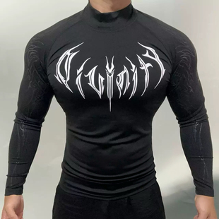 Breathedivinity哥特暗黑风男女同款运动健身修身半高领圆领长袖
