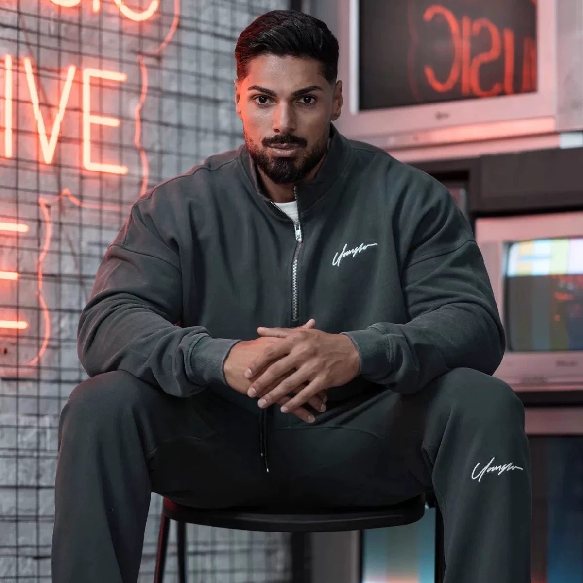 YoungLA ESSENTIAL半拉链卫衣男女美式薄绒水洗棉质运动宽松外套