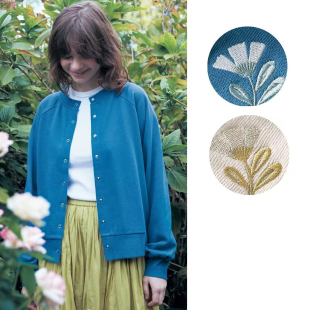 全棉女装 千家新款 圆领开衫 短外套春秋季 开身上衣W62 女士纯棉长袖