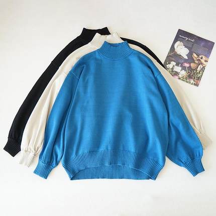 小瑕疵半高领女士毛衣长袖宽松套头针织衫日系新款女装秋冬M77