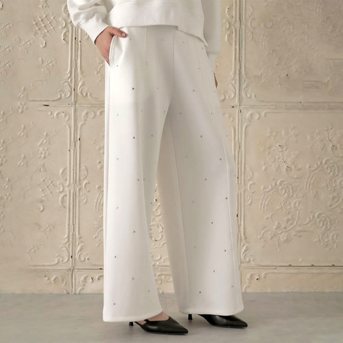 亮钻装饰休闲裤舒适直筒裤