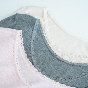 日系N12女款 内衣 打底衫 圆领蕾丝秋冬保暖内衣女士九分袖