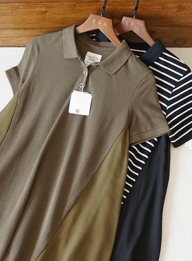 夏季女士短袖连衣裙拼纱翻领宽松POLO领裙衫A字裙7244通勤显瘦C15