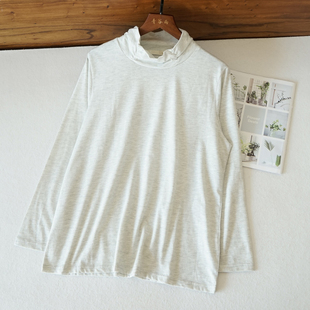 大码捡漏日系女士半高领长袖打底衫纯色内搭T恤灰白色T052
