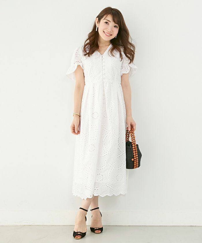 精致连衣裙高腰长裙日系短袖女士纯色公主裙礼服裙Q01白色V领女裙