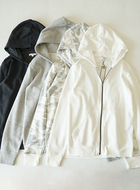 日系新款男女春秋款长袖休闲卫衣纯色加绒拉链帽衫毛圈外套8372