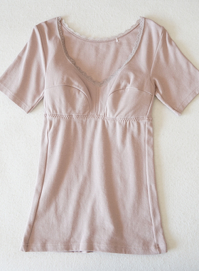 日系女士一体式免穿文胸背心短袖内衣打底衫大码五分袖N25内搭C33