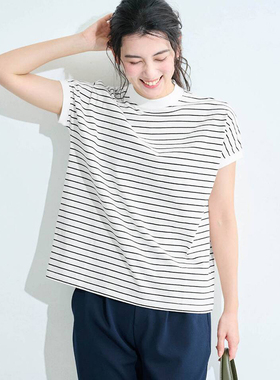 新款纯棉女士宽松短袖T恤舒适休闲日常T370夏季女装上衣纯色条纹