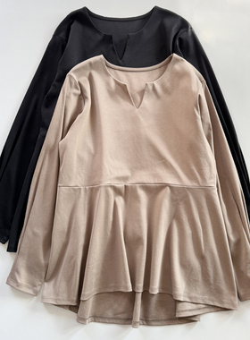 日系千家新款纯棉女士上衣丝光棉丝滑棉质长袖T恤V领收腰型T580