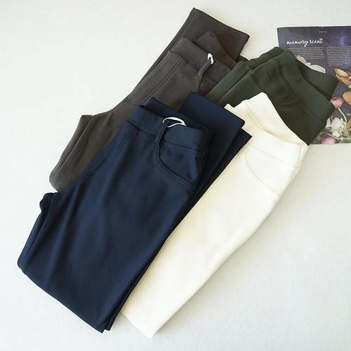 通勤松紧腰加绒长裤女裤