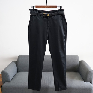 丝光棉百搭裤 女裤 子送腰带春季 大码 8131 新款 纯棉女士黑色长裤