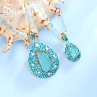 SPECIAL欧美轻奢海蓝宝淡水珍珠多层叠戴项链毛衣链女2026年新款