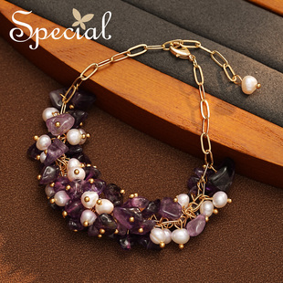 SPECIAL淡水珍珠复古设计宫廷感手链紫水晶手串手链手工女礼物
