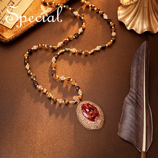 SPECIAL美拉德色虎眼石项链个性小众配饰吊坠毛衣链女2026新款