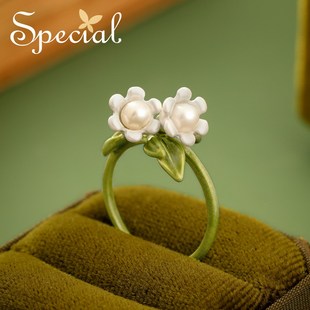 SPECIAL森系气质淡水珍珠开口可调节戒指环小铃兰花2026年新礼物