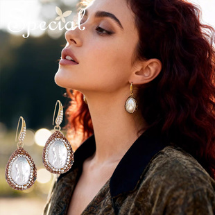 SPECIAL复古欧美风巴洛克珍珠耳钩女耳饰碧玺镶嵌耳环2026新款