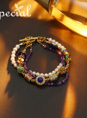 SPECIAL时尚紫水晶盘缠手链三层手串可拼接项链颈链女2026年礼物