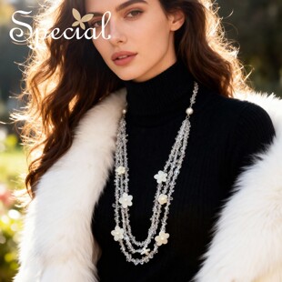 SPECIAL气质白水晶项链珍珠多层叠戴颈联贝壳手链套装2026年新款