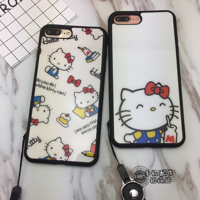 苹果手机壳iPhone6s外壳亚克力软卡通KT猫蝴蝶结保护壳7plus挂绳