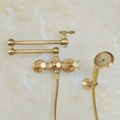 黄铜仿古单冷热壁挂面盆阳台厨房折叠龙头浴缸边旋转户外复古