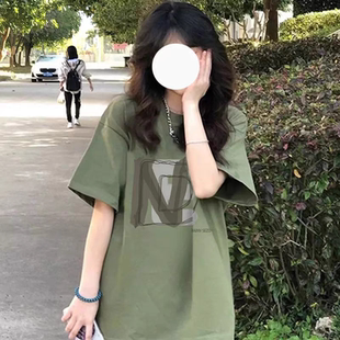 美式短袖t恤少女2025夏季新款初中高中学生重磅宽松休闲纯棉上衣