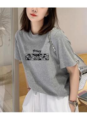 小众设计感正肩纯棉短袖t恤女士时尚百搭洋气灰色上衣打底衫夏季