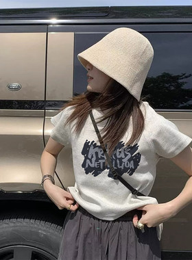 小众高腰短袖上衣宽松原宿风