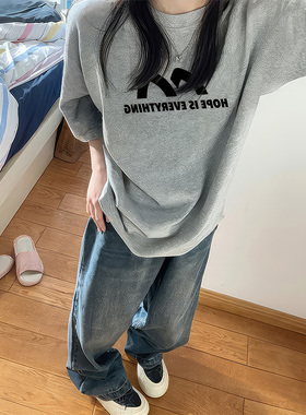 短袖t恤女2025新款爆款夏季美式宽松纯棉半袖体恤慵懒风灰色上衣