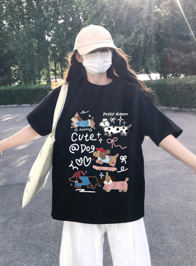 黑色短袖t恤女2025新款爆款夏季纯棉宽松半袖高级小众不撞款上衣