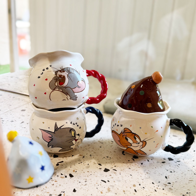 猫和老鼠魔法帽带盖陶瓷马克杯高颜值家用喝水杯子礼物伴手礼精致