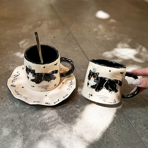 猫咪可爱卡通陶瓷杯碟套装高颜值家用下午茶咖啡杯生日礼物伴手礼