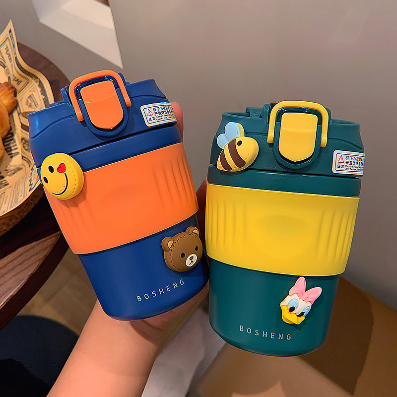 网红保温杯男女生简约带吸管奶茶杯双饮咖啡杯高颜值森系潮流水杯