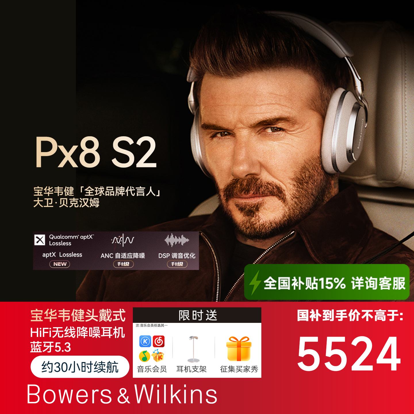 B&W宝华韦健px8S2无线降噪耳机