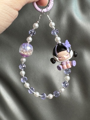 正版泡泡玛特SP萌粒手机链钥匙扣耳机包挂件简易版短链