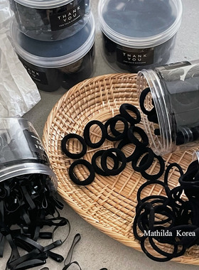 黑色系列日常基础款皮筋大罐装 一次性皮筋毛巾圈发圈竖纹小发绳