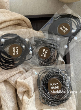 银黑色亮丝双股高弹力发圈套装 仿珍珠串珠发绳马尾皮筋韩国新款