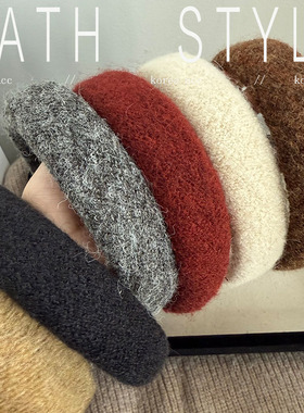 秋冬高级感纯色毛呢发箍女复古时尚高颅顶海绵头箍2024新款压发卡