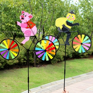 包邮 饰户外庭院旋转儿童玩具 立体蜜蜂骑车动物布艺风车装 地摊热卖