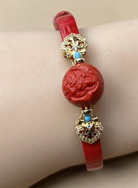 本命佛守护神新年红马年礼物真皮表带朱砂生肖本命右手佩戴