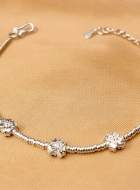 足银幸运草可调节手链