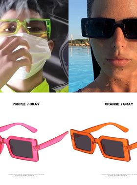 外星人透明果冻情侣夏日土酷超飒荧光绿墨镜方形大框眼镜蹦迪造型