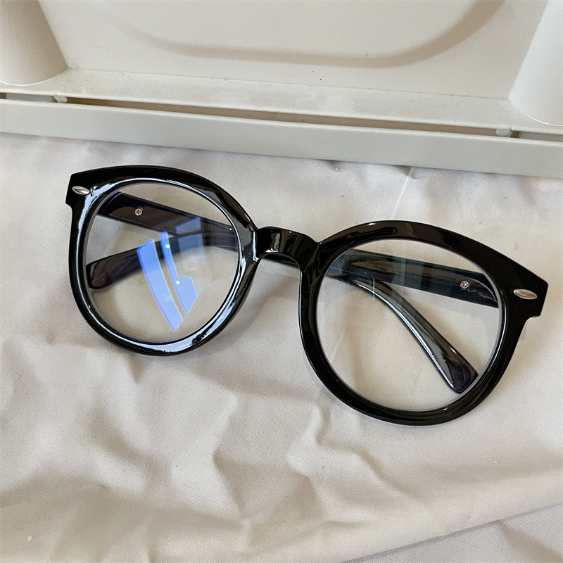 thumbnail for The hot girl is well-behaved, round face, ultra-light, cat-eye glasses, black-framed women, plain makeup, retro modern, anti-blue light, flat frame
