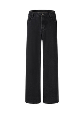 YSFM裤子黑色纹理直筒牛仔裤黑色宽松潮流cleanfit高街男女同款