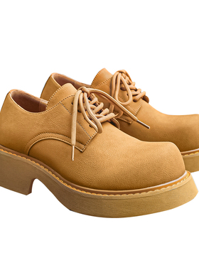 YSFM德比鞋羊皮反绒厚底米奇低帮大黄靴圆头增高皮鞋