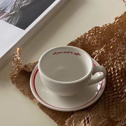 表白马克杯all you need is coffee咖啡杯碟陶瓷红色线条新婚礼物