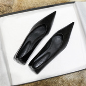 深V口尖头单鞋 女平底休闲懒人鞋 百搭奶奶鞋 欧美2025年新款 女巫鞋