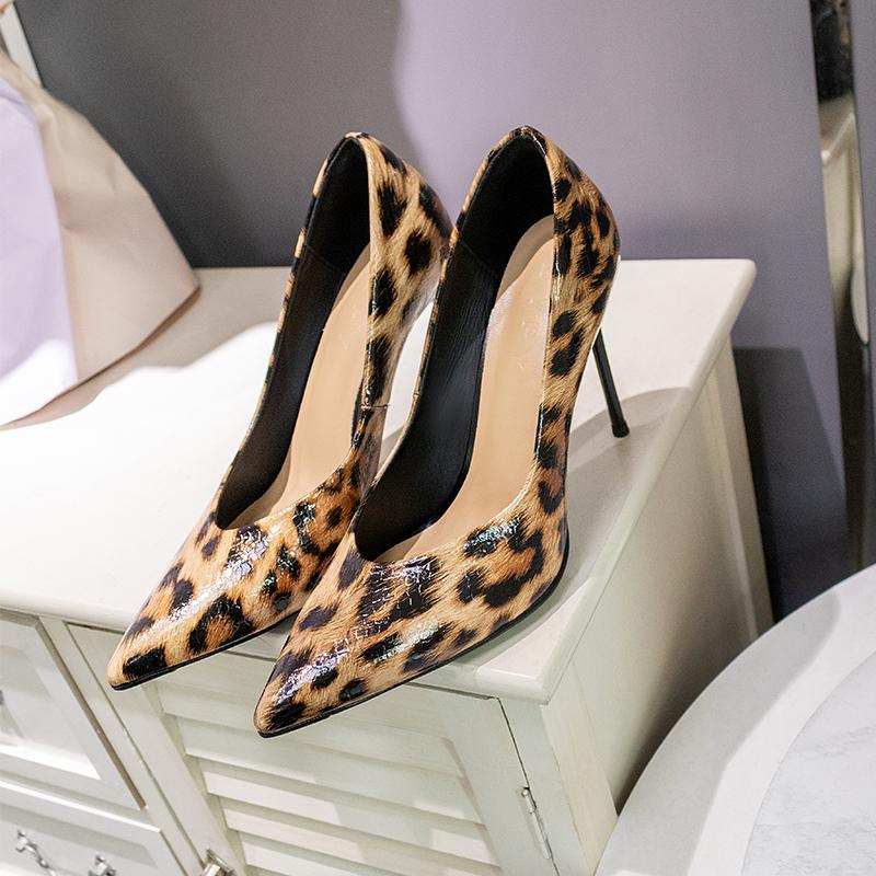 豹纹高跟鞋BVPY尖头欧美女鞋新款