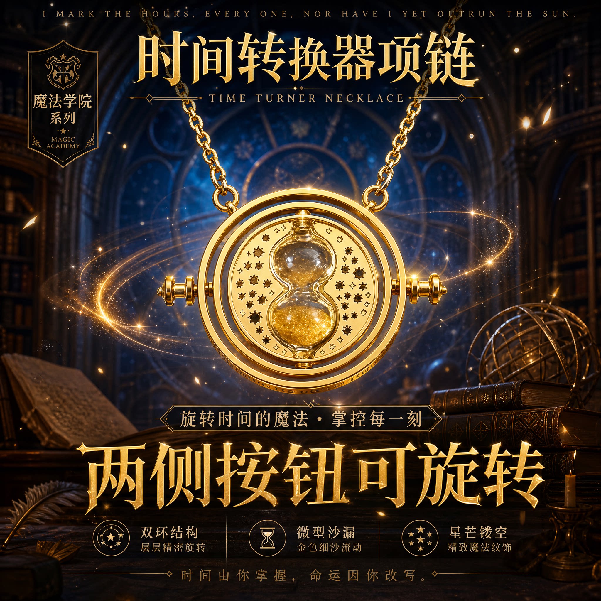 哈利波特赫敏时间转换器项链轻奢复古沙漏吊坠学生闺蜜礼物毛衣链